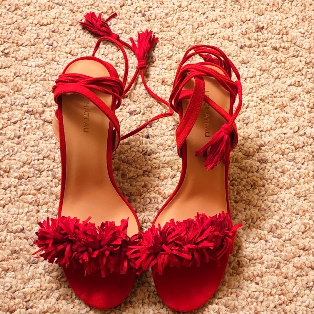 BNIB Le Chateau Women's US Size 8 Red Tassel High Heel Shoes